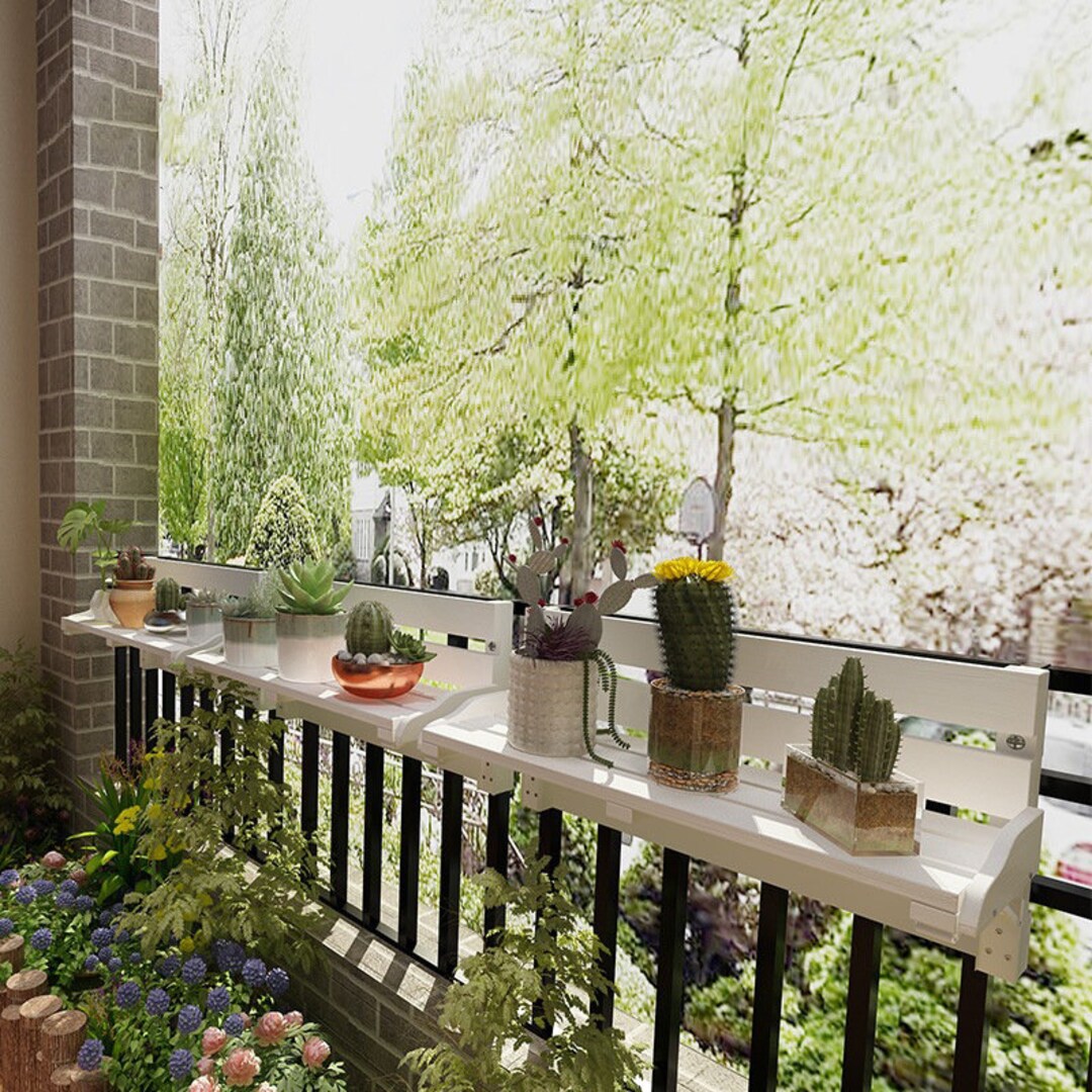 Balcony Plant Shelves Outdoor Plant Stand Wooden Shelf Etsy