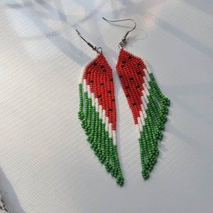 Watermelon Inspired Fringe Earrings / Boho Style / Medium Length