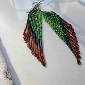 Boho Fringe Earrings Inspired by Kiwis / Long Fringe Shoulder Duster