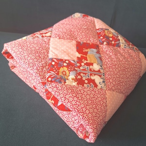 Handmade 42 x 48 inch Patchwork Quilt or playmat red pink
