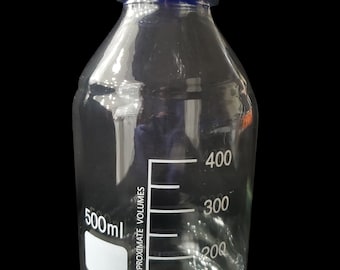 Botellas de reactivo de vidrio transparente de 100/250/500 ml Tapones de rosca azul de borosilicato