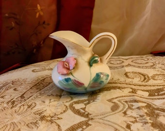 Vintage Hand-Painted Porcelain Creamer Pitcher w/ Rose and Gold Trim