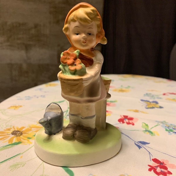 Vintage Hummel Like Figurine-Girl w/Flower Pot and Watering Can