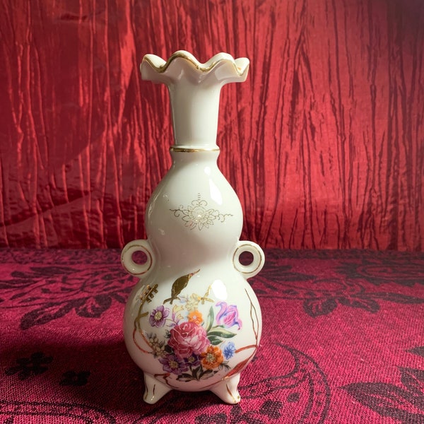 Vintage Tilso Bud Vase, Hand-Painted w/ Floral Pattern and Gold Accents; made in Japan.