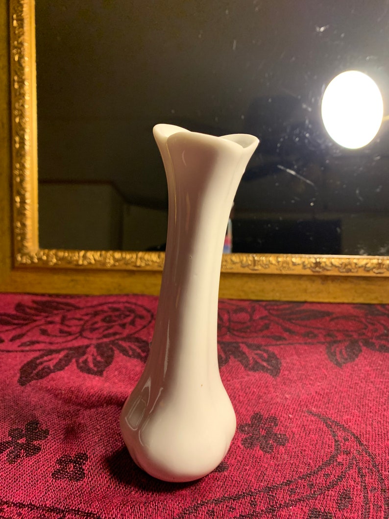 Vintage White Bud Vase Roses and Leaves Pattern Etsy