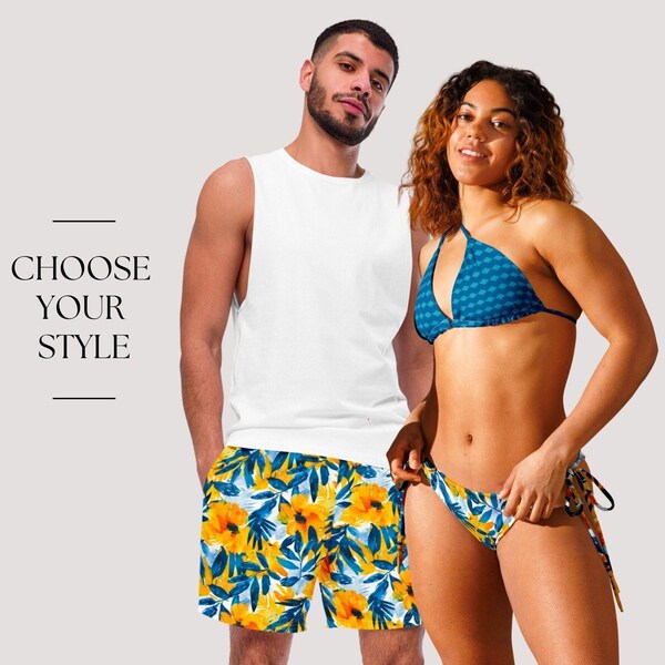 Matching Swimsuits For Couples - Tropical Couples Swimwear Set - His and Hers Matching Swimsuits - Gifts for Couples - Bikini and Trunks