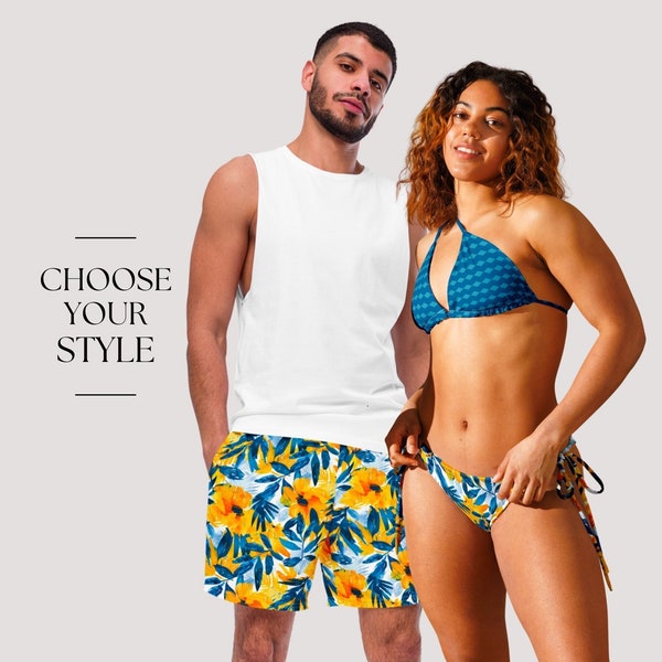 Matching Swimsuits For Couples - Tropical Couples Swimwear Set - His and Hers Matching Swimsuits - Gifts for Couples - Bikini and Trunks