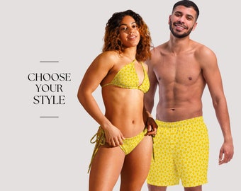 Matching Swimsuits For Couples - Yellow Couples Swimwear Set - His and Hers Matching Swimsuits - Gifts for Couples - Bikini and Trunks