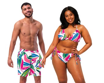 Maillots de bain assortis pour couples - Ensemble maillot de bain pour couples - Maillots de bain assortis pour lui et pour elle pour lune de miel - Maillots de bain tropicaux assortis