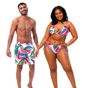 MATCHING SWIMSUITS For Couples - Couples Swimwear Set - His and Hers Matching Bathing Suits for Honeymoon - Tropical Matching Swimwear
