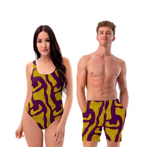 Couples Swimsuits - Tropical Couples Swimwear Set - His and Hers Matching Couples Swimsuits - Sexy One Piece Bathing Suits and Trunk