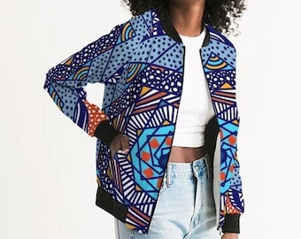 WOMENS BOMBER JACKET Coastal Blue - Light Jacket For Ladies - Fall Jacket For Women - African Jacket - Leichte Jacke Damen