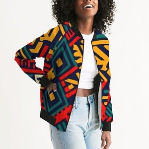 BOMBER JACKET WOMEN - African Jacket Womens Light Bomber Jacket - Fall Jacket For Women - Juneteenth Jacket