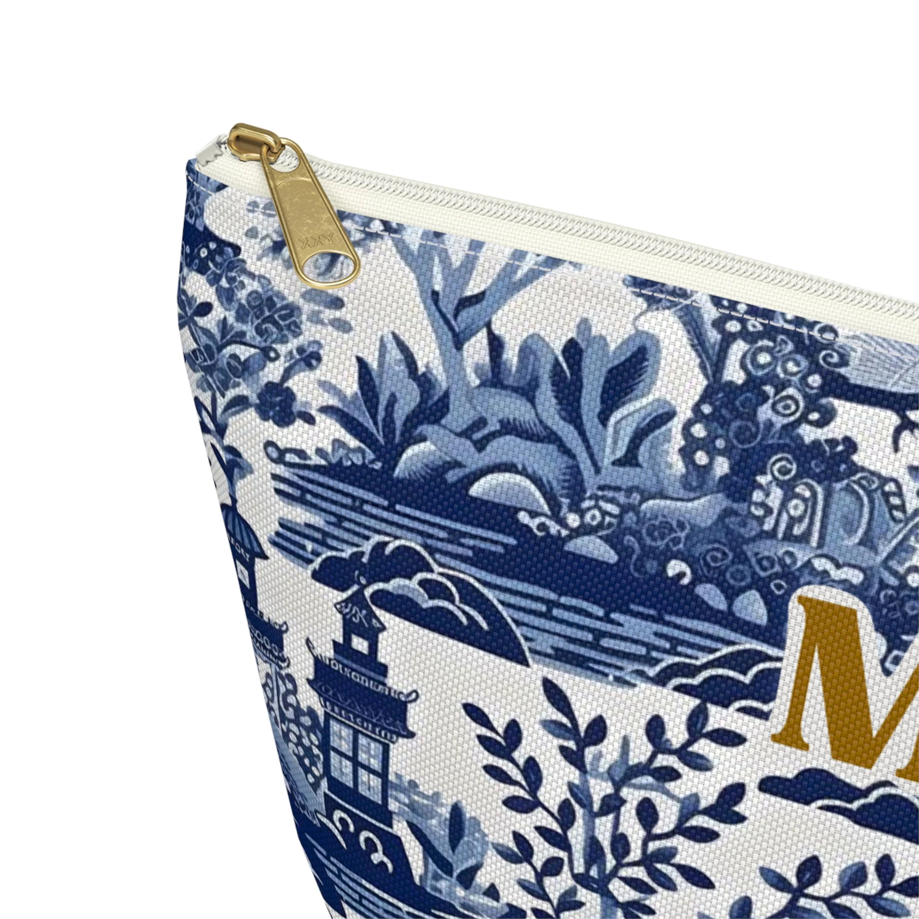 GUSTARIA Mahjong Accessories Bag, Blue Printed Bag For Card Cover, Dice