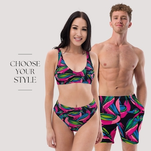 MATCHING SWIMSUITS For Couples - Tropical Couples Swimwear Set - His and Hers Matching Bathing Suits - Vacation Cruise Swimsuits
