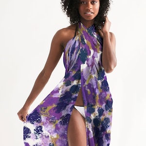 Sarong Swim Coverup for Women- Beach Cover Up, Purple, White, Mustard Sheer Beach Sarong, Sheer Scarf