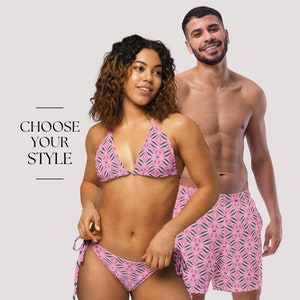 MATCHING SWIMSUITS For Couples - Couples Swimwear Set - His and Hers Matching Bathing Suits for Honeymoon - Pink African Print Swimwear
