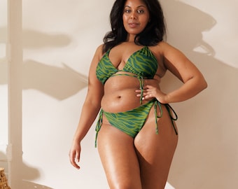 GREEN TRIANGLE SWIMSUIT - Green Bikini Set - Swimsuits for Women - High Waisted Bathing Suits - Two Piece Plus Size Summer Vacation Swimwear
