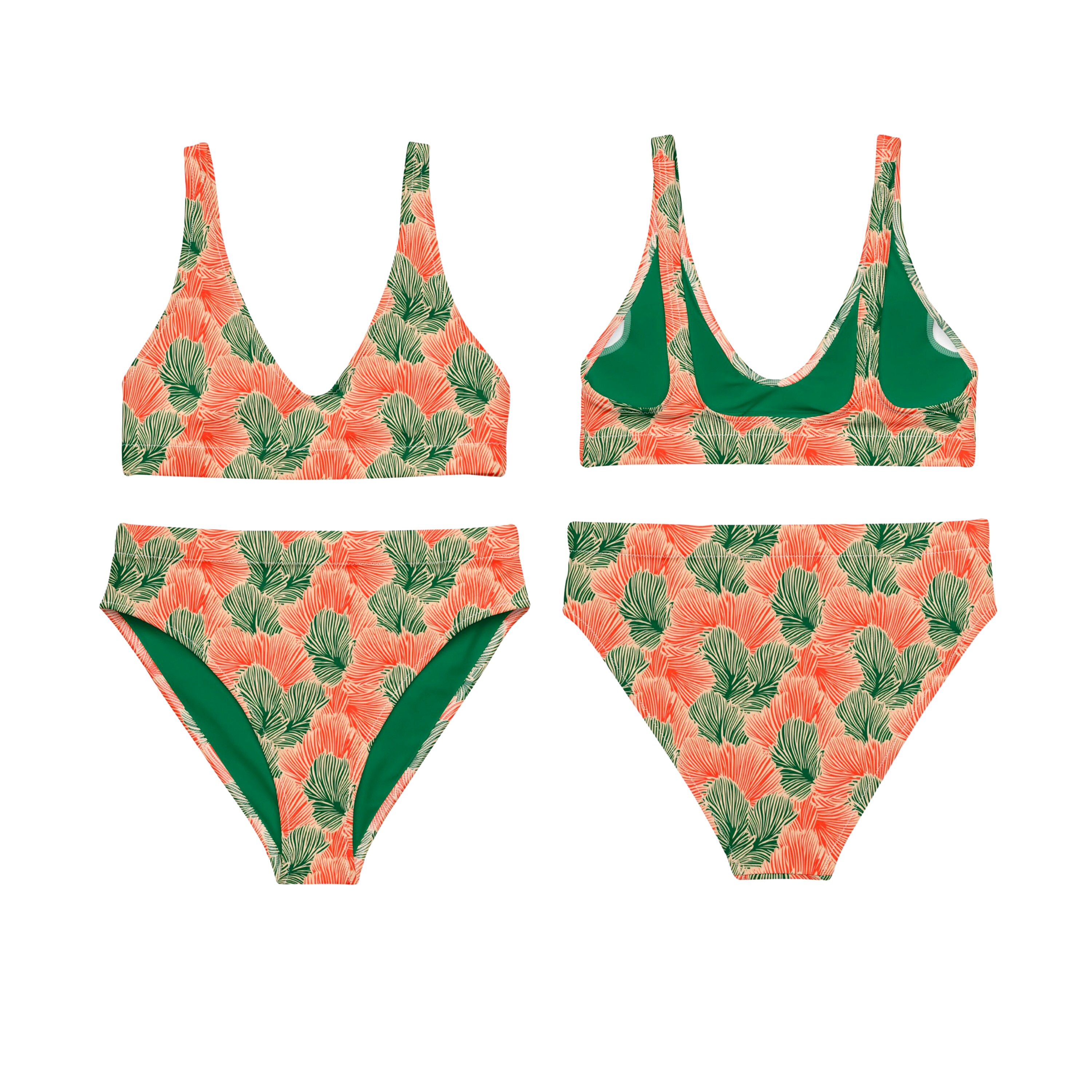 Matching Swimsuits for Couples His and Hers Swimwear Tropical Green and Peach Couples Matching
