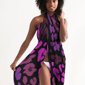 PURPLE SWIM COVERUP - Animal Print Sarong - Sheer Sarong Wrap - Beach Coverup - Long Sarong - Pink Sarong