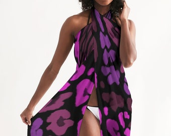 PURPLE SWIM COVERUP - Animal Print Sarong - Sheer Sarong Wrap - Beach Coverup - Long Sarong - Pink Sarong