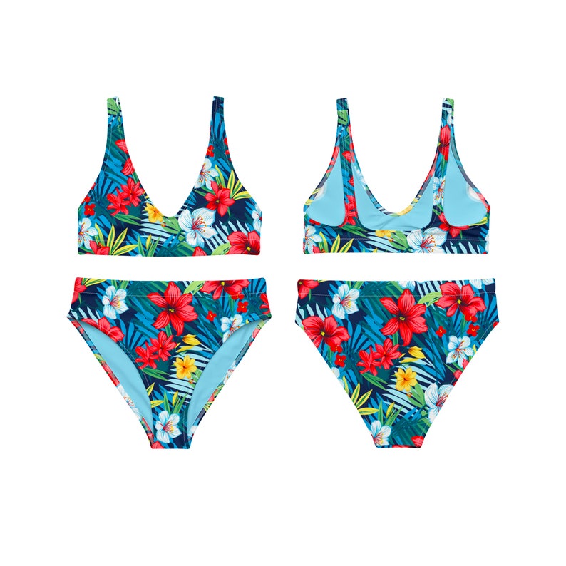 MATCHING SWIMSUITS for Couples Blue Red White Tropical Floral His and Hers Swimwear Couple