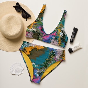 WOMENS SWIMSUIT- Cute High-Waisted Bikini - Sporty Bathing Suit - Modest Swimwear - Green Two Piece Swimsuit