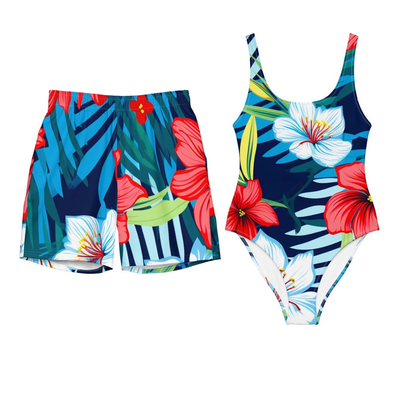 Matching Swimsuits for Couples His and Hers Floral Tropical Swimwear Sexy One Piece Bathing Suit