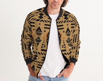 Herenjack - heren bomberjack - lichtgewicht jack met tribal print - zwart en bruin herenjack