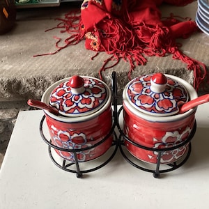 Vintage colorful Indian condiment set