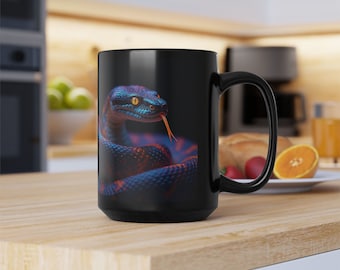 King/Queen Serpent, Nature, Snake, Safari, Grassland, Colorful, Sci-Fi Art, Gold, Anaconda, Wildlife, Animal, Black, Large Coffee Mug, 15oz