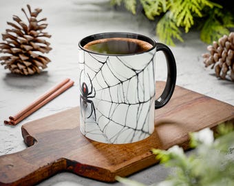 Black Widow Spider, Watercolor, White, Nature, Web, Red, Animal, Arachnid, Insects, Black, Wildlife, Artistic, Pattern, Coffee Mug, 11-15oz