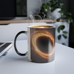 Black Hole, Galaxy, Star Pattern, Gravity, Universe, Cosmos, Celestial, Nature, Blue, Space, Gold, Constellation, Magic Coffee Mug, 11oz