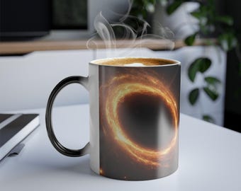 Trou noir, galaxie, motif étoilé, gravité, univers, cosmos, céleste, nature, bleu, espace, or, constellation, tasse à café magique, 11 oz