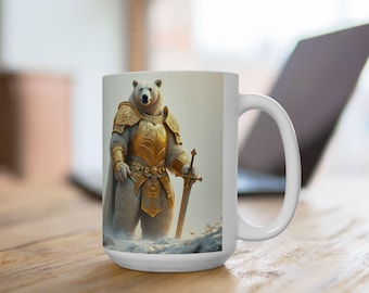 King Polar Bear, Male, Arctic, North Pole, Wildlife, Cold, Snow, Ice, Sci-Fi Art, Nature, Animal, White, Winter, Gold, Large Coffee Mug 15oz