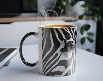 Zebra Pattern, Eye, Brown, African Safari, Stripes, Black, White, Nature, Unique, Wildlife, Sunset, Animal, Fun, Magic Coffee Mug, 11oz