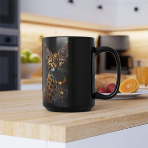 Königin Serval Katze, weiblich, afrikanische Safari, Grassland, braun, Diamanten, Gold, grün, wild lebende Tiere, schwarz, Schale, große Kaffeetasse, 15 Unze