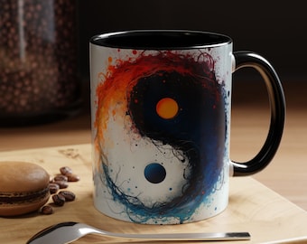 Yin-Yang, équilibre de l'harmonie, aquarelle, clair, foncé, noir, coloré, méditation, nature, univers, spirituel, dualité, tasse à café, 11-15 oz