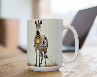 Queen Zebra, Female, African Safari, Stripes, Pattern, Animal, Wildlife, Nature, Gold, Sci-fi, Beauty, Black, White, Large Coffee Mug, 15oz