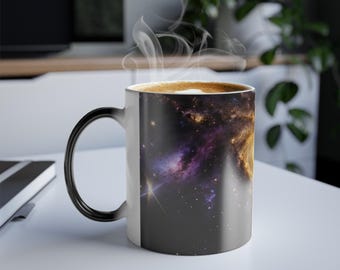 Galaxy, Star Cluster, Nebula, Universe, Cosmos, Celestial, Nature, Purple, Blue, Space, Black, Gold, Constellation, Magic Coffee Mug, 11oz