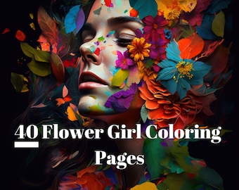 Blossoming Beauties: A 40 Page Flower Girl Coloring Book  for Adults and Children. Grayscale Printable PDF Coloring Pages. Instant Download