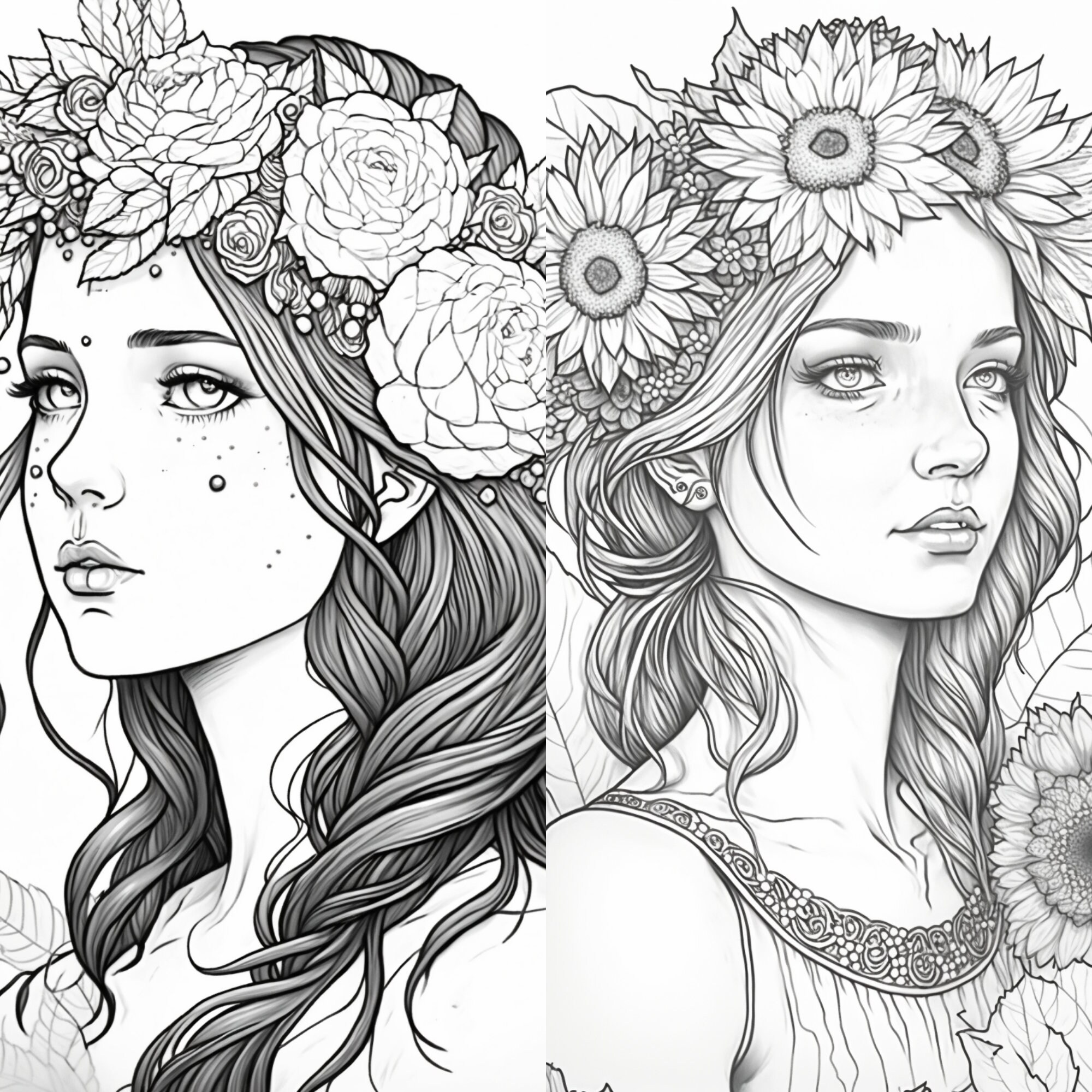 Blossoming Beauties: A 40 Page Flower Girl Coloring Book for Adults and ...