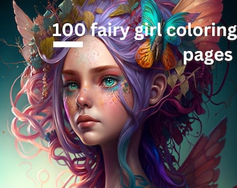 Dreamy Fairy Girls: A 100 Page Coloring Book for Adults and Children. Grayscale Printable PDF Coloring Pages. Instant download