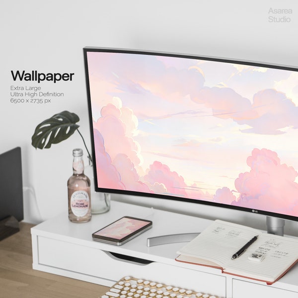 Pink Cloud Sky Wallpaper -  Desktop (Ultra Wide Monitor) | Tablet | Phone | Mobile | iPad | iPhone | Minimalist | Aesthetic | Anime | Lofi