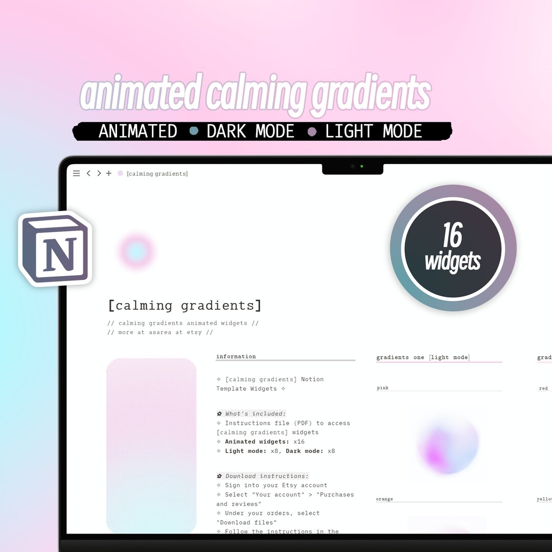 NOTION TEMPLATE WIDGET Calming Gradients Gradient - Etsy Canada