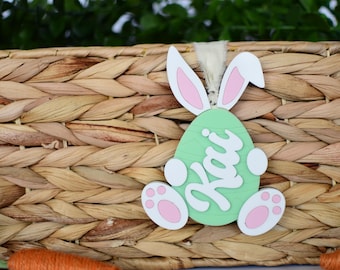 Personalized Easter Bunny Basket Tag, Custom Bunny Easter Basket Name Tag, Layered Acrylic Easter Tag, Kids Easter Basket Tag