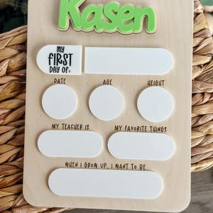 Back to School sign, Interchangable, First and Last Day of School Sign, Dry Erase Sign, Custom Name Sign, Reusable Back to School Board