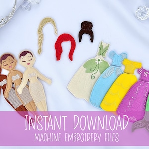 Embroidery FILES ITH Princess Doll, Felt ITH Dress Up Toy, Paper Doll, Machine Embroidery Felt Project, Embroidery Design Toy