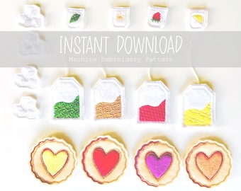 刺繍ファイル ITH フェルト ティーセット、フェルト ITH セット、フェルト ティーバッグとクッキー、フェルト フード ティーセット用機械刺繍ファイル