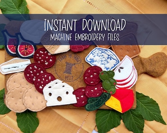 刺繍ファイル ITH フェルト シャルキュトリー セット、フェルト ITH セット、フェルト チーズと肉、フェルト フード シャルキュトリー用機械刺繍ファイル